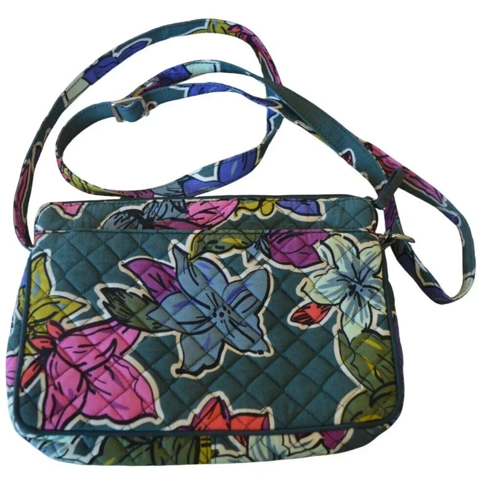 Vera Bradley 2017 Falling Flowers Quilted Crossbody Satchel Bag Teal Pink Green